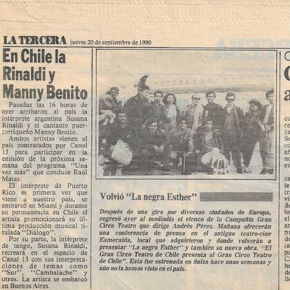 La Negra Ester - El Mercurio 20-08-1990