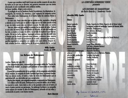 Interior programa Los Bufones de Shakespeare 1999