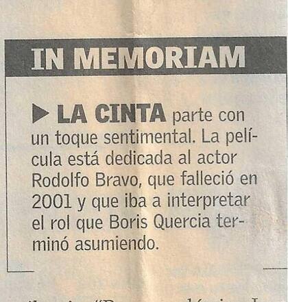 In Memoriam Rodolfo Bravo - El Mercurio 23-03-2003